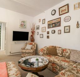 A living room with a sofa and television at Apartment 1 The Bridge at Stanford Hotel near Great Witley