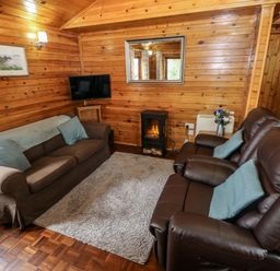 A living room with a sofa and armchair at Oak Lodge in Mynydd Cerrig near Porthyrhyd