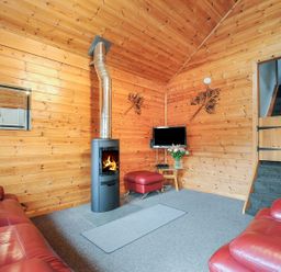 A living room with a fireplace and sofa at Trebah in St Breward