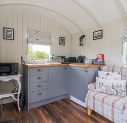 A kitchen with a microwave and sink at The Dragonfly Bewholme near Hornsea