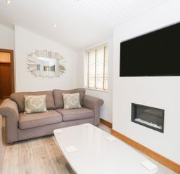 A living room with a sofa and television at Easedale Lodge, Waterside Wood 2, White Cross Bay near Windermere