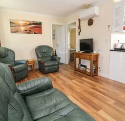 A living room with a television and chairs at Willow Lodge in Liskeard