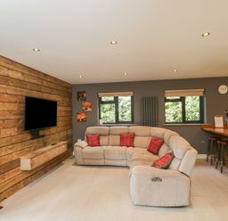 A living room with a sofa and television at Willow Cottage in Whiteparish