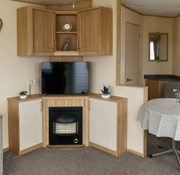 A living room with a television and fireplace at Golden Gate Holiday Centre - Holiday Accommodation 19059 Towyn