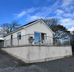 A house with a railing and plant pot at Ty Nain in Bodorgan