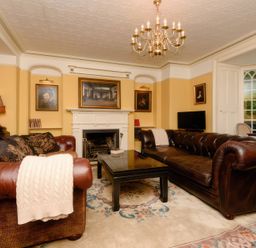 A living room with a fireplace and two sofas at Ladye Park in Liskeard