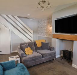 A living room with a sofa and television at Rushmoor Cottage in Colaton Raleigh