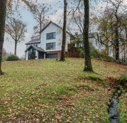 A house on a hillside surrounded by trees and a stream at Chapel Hill in Catlowdy