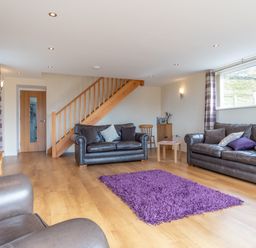 A living room with sofas and a rug at Groeslon Uchaf in Caernarfon