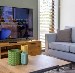 A living room with a television and decorative vases at Isca Lodge Wombleton