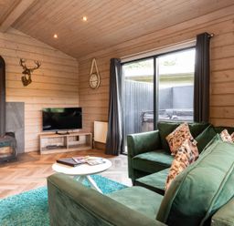 A living room with a sofa and fireplace at Middleham (Pet) Leyburn