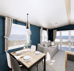 A dining area with a table set for four at Oak Waterside Spa Carlton Miniott near Thirsk