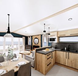 A kitchen with dining area and living space at Willow Spa (Pet) Carlton Miniott near Thirsk
