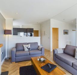 A living room with two sofas and a coffee table at Spa Sauna Lodge (Pet) Penrith