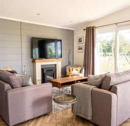 A living room with a television and sofa at Goldfinch in Waltham