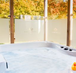A spa with a rubber duck and glass panels at The Royal in Waltham
