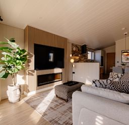 A living room with a television and fireplace at Luxury Boutique Retreat Pet Waltham