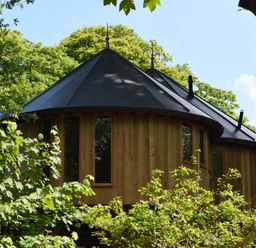 A tree house surrounded by greenery at The Treehouse in Praze-An-Beeble