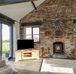 A living room with a fireplace and television at Long Linney in Bideford