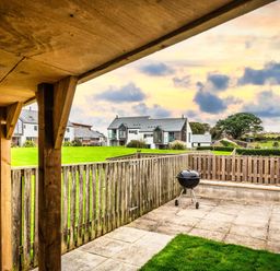 An outdoor area with a grill and grass at Woodyplatt in Marhamchurch