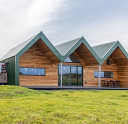 A house with a green roof and wooden exterior at The Irvine in North Berwick