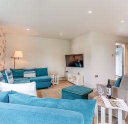 A living room with a television and sofa at Summerleaze Garden Cottage 3 Spa Bude