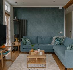 A living room with a sofa and coffee table at Wilde Spa (Pet) in Carmarthen
