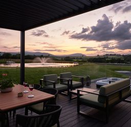 An outdoor area with seating and a hot tub at Wansfell (Pet) Penrith