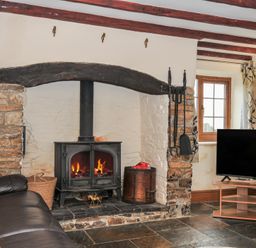 A living room with a fireplace and television at Little Blagdon in Beaworthy