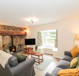A living room with a fireplace and television at Ammerham Farm Cottage in Ammerham near Winsham
