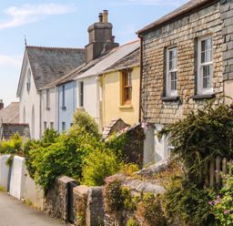 A row of houses with gardens along the street at Bedford Cottage in Yelverton