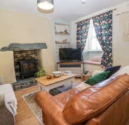A living room with a fireplace and a television at Bobbin Nook
