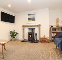 A living room with a fireplace and television at Ty Bryn in Marazion