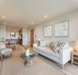 A living room with a sofa and coffee table at tbc in St. Ives