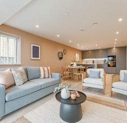 A living room with a sofa and coffee table at tbc in St. Ives
