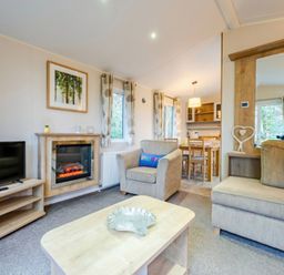 A living room with a television and fireplace at Bingos Cabin in Holt