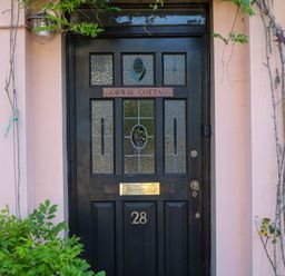 A door with a nameplate at Gorway Cottage in Teignmouth