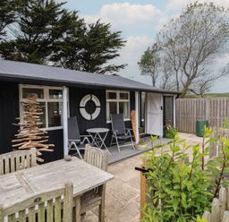 An outdoor area with seating and a decorative tree at Dingle Dell in Braunton