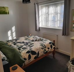 A bedroom with a bed and mirror at Ground Floor Cornish Retreat Free Parking in Bodmin