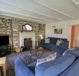 A living room with sofas and a fireplace at Tegfan in Newport