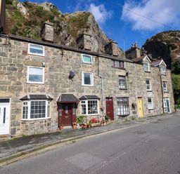 A row of stone houses with flowers on the sidewalk at 1 Glanaber Terrace
