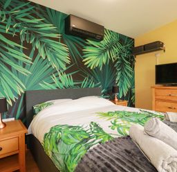 A bedroom with a bed and television at The Hyde, Tazamble cottage, Launceston