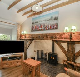 A living room with a television and fireplace at Bryn Eithin in Penygroes