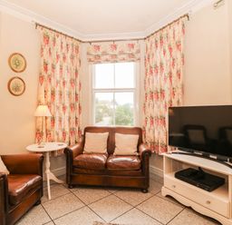 A living room with a sofa and television at Craig Y Glyn 