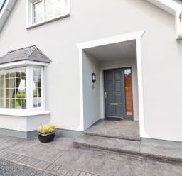 The exterior front door entrance area of a house with steps and two potted plants at Fern View House Beaufort near Killorglin County Kerry