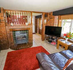 A living room with a fireplace and television at Severn Bank Lodge, Astley Burf near Stourport-on-Severn