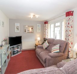 A living room with sofas a television and a glass shelf with plants at Sycamores Rosecraddoc Lodge near Liskeard