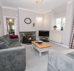 A living room with a fireplace and television at Dyffryn Bach in Glan-yr-afon near Corwen