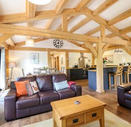 A living room with a sofa and coffee table at Lady Bagots Cabin Ruthin