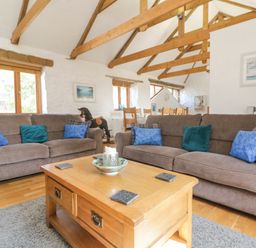 A living room with two brown sofas and a wooden coffee table at Mill in Nancegollan nr Porthleven